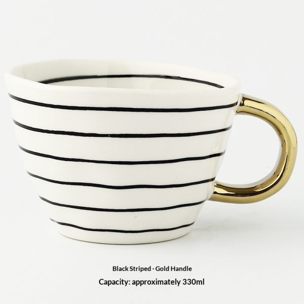 Japanese Geometric Hand-pinched Irregular Wide-mouth Ceramic Mug