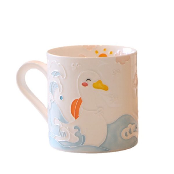 Creative Hand-painted Three-dimensional Line Duck Cream Blue Ceramic Mug