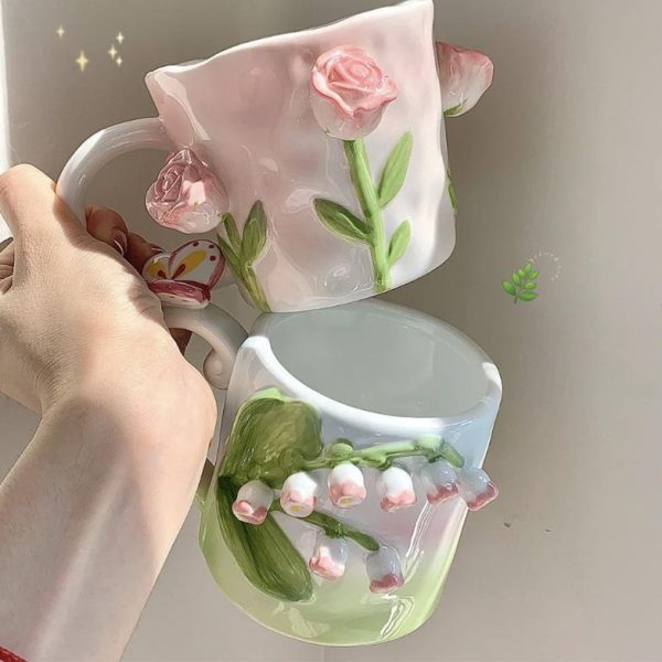 Girl Tulip Girl Heart Hand Painted Mug Ceramic