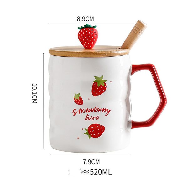 Bamboo Lid Strawberry Mug Large Capacity Ceramic Mug