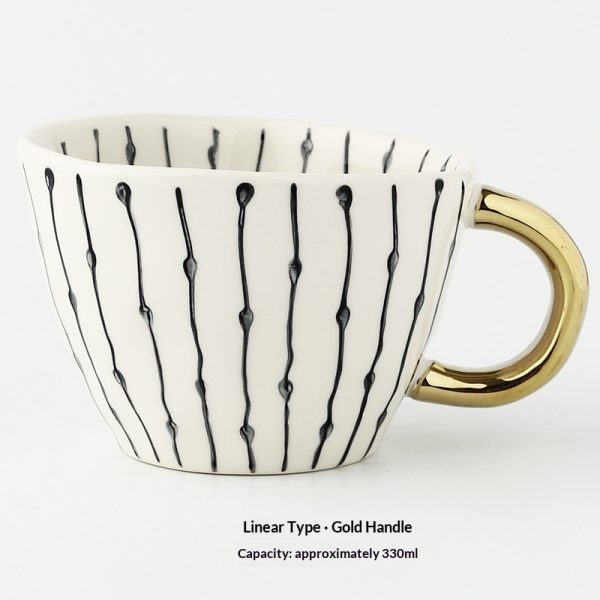 Japanese Geometric Hand-pinched Irregular Wide-mouth Ceramic Mug