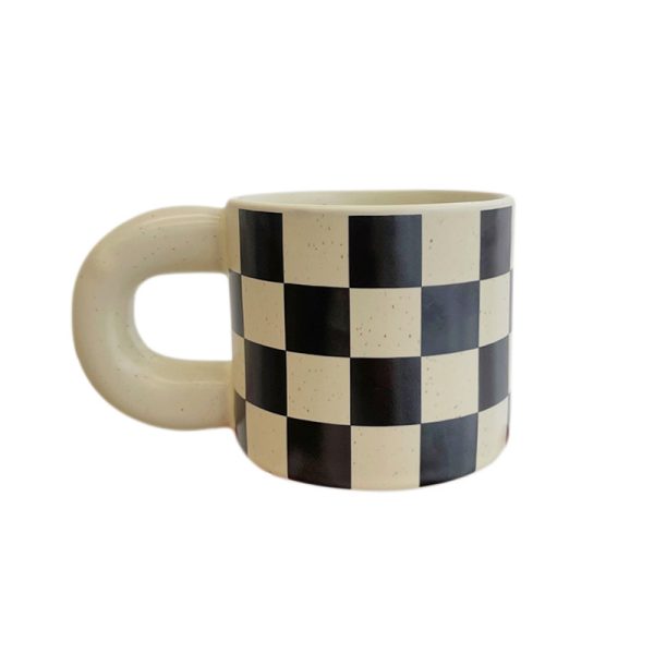 Black And White Checkerboard Large Capacity Ceramic Mug