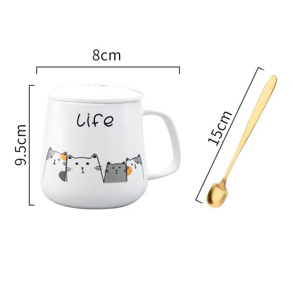 Cartoon Ceramic Cat Mug With Lid And Spoon Simple Creative Cute Girl Coffee Milk