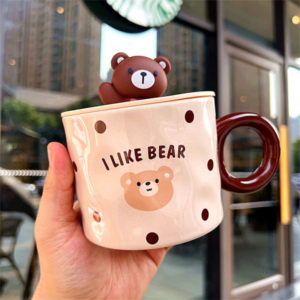 Mug With Lid Couple Little Bear Ceramic Water Cup Girls Creative Breakfast Cup