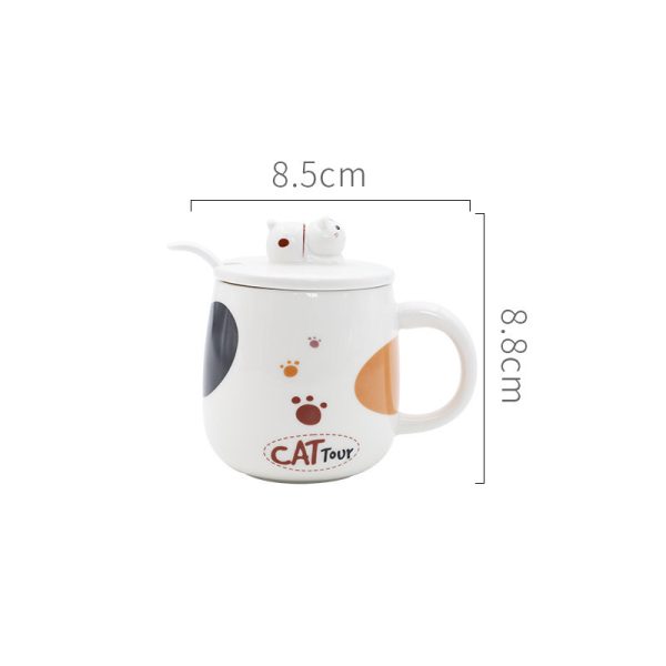 Cartoon Ceramic Cat Mug With Lid And Spoon Simple Creative Cute Girl Coffee Milk