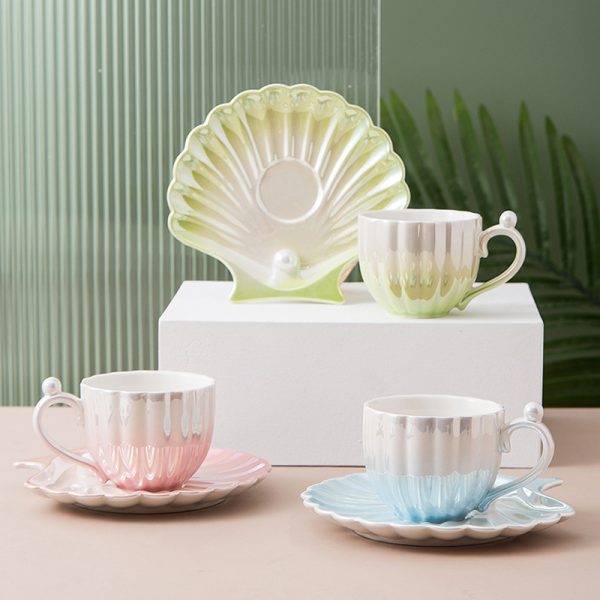 Shellfish Small Ceramic Mug High-end Cup And Saucer Set