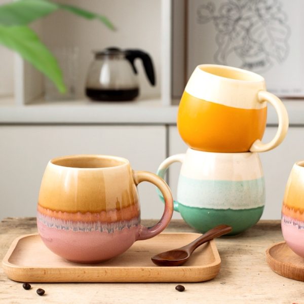420ml Big Belly Mug Household Ceramic Water Cup Drinking Cup Girls Creative Kiln Baked Color Matching Tea Cup
