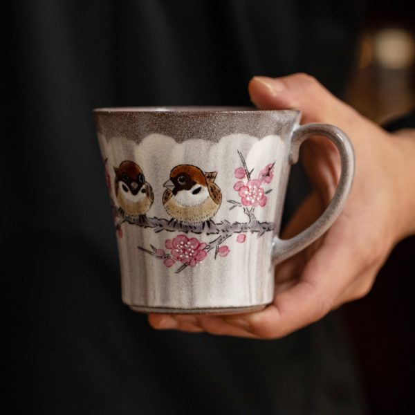 Sakura Bird Ceramic Mug Handmade Japanese Style