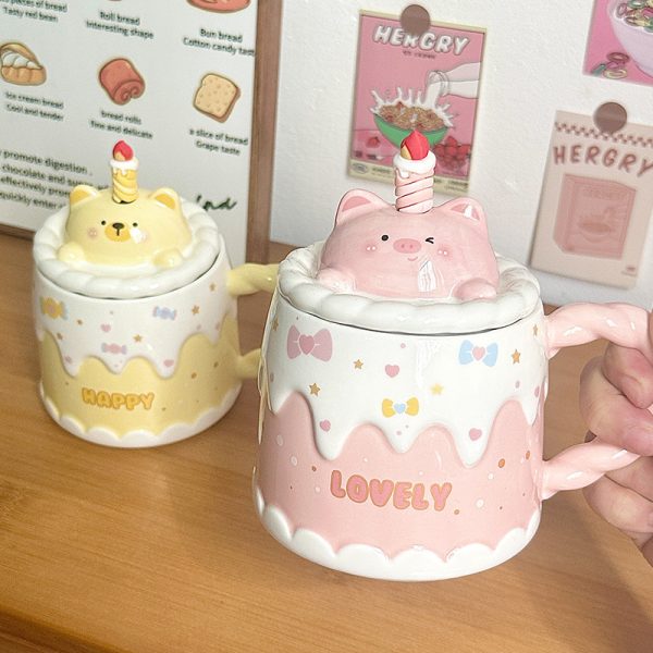 Ceramic Mug With Lid Cartoon Girl
