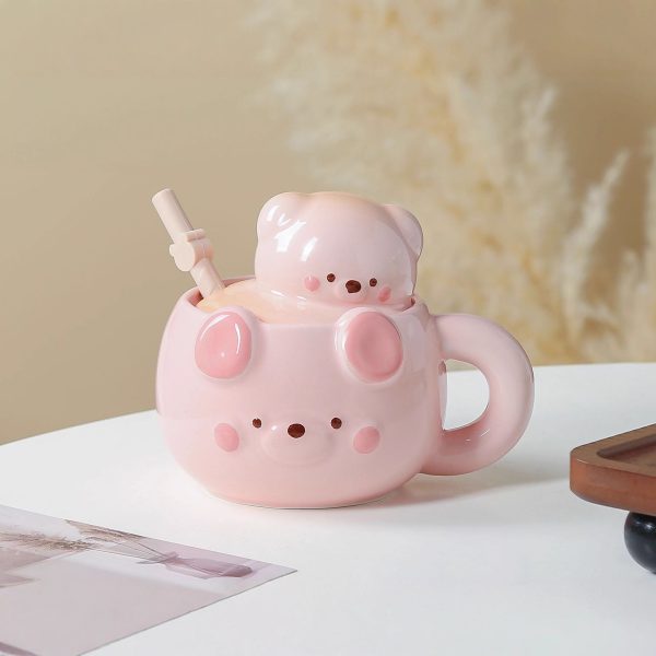 Cute Cartoon Porcelain Mug With Lid