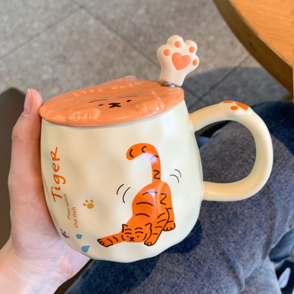 Year Of The Tiger Ceramic Cute Mug With Lid Spoon Gift Box