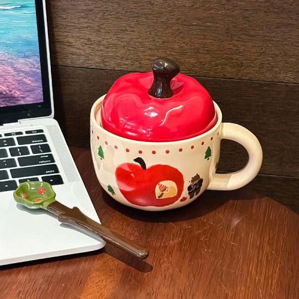 Cute Cartoon Ceramic Mug With Cover Spoon