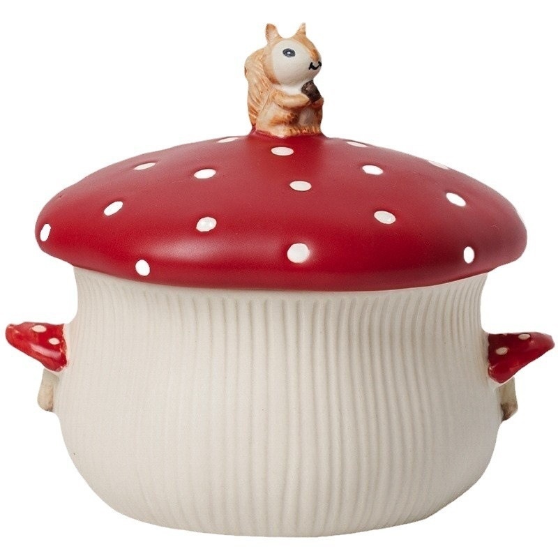 Cartoon Cute Good-looking Red Mushroom Ceramic Tableware Mug Dim Sum Plate Rice Bowl Instant Noodle Bowl Salad Bowl Spoon