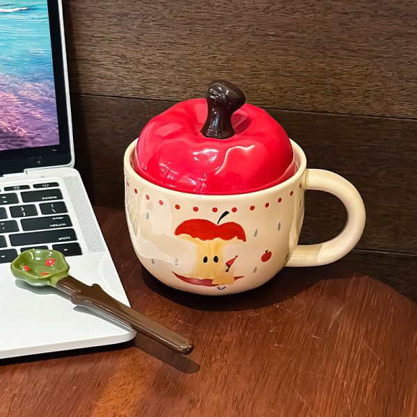 Cute Cartoon Ceramic Mug With Cover Spoon