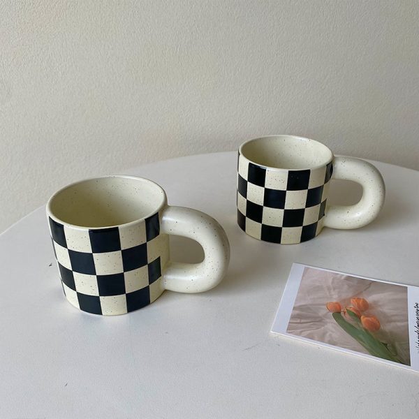 Black And White Checkerboard Large Capacity Ceramic Mug