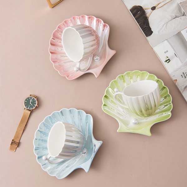 Shellfish Small Ceramic Mug High-end Cup And Saucer Set