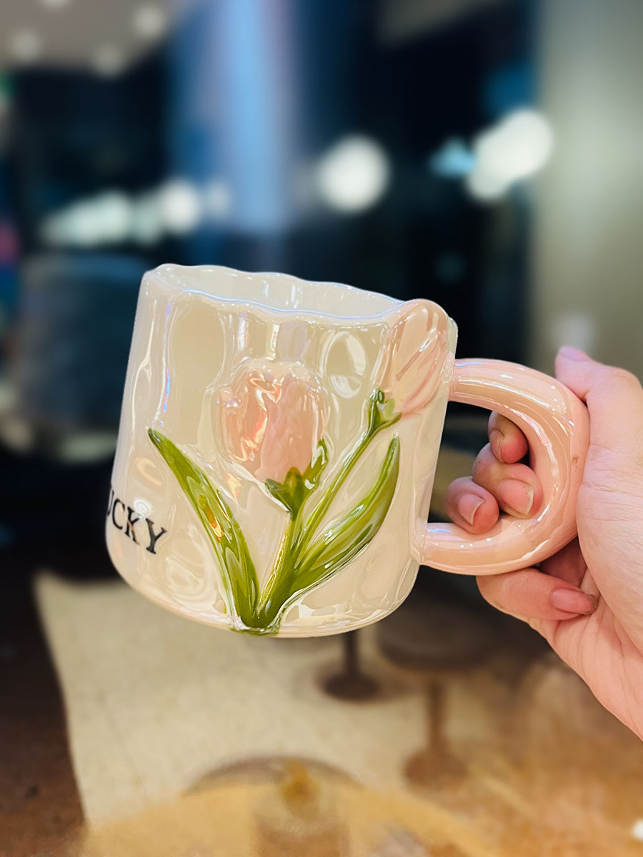 High-Quality Tulip Ceramic Coffee Mug - Ins Style Fresh Water Cup, Perfect Gift for Girl's Birthday