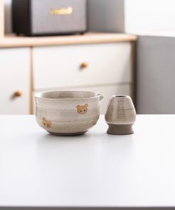Bear Ceramic Matcha Bowl Set with Bamboo Whisk, 450ml Starter Kit