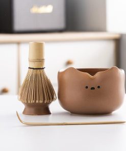 Bear Ceramic Matcha Bowl Set with Bamboo Whisk, 600ml Starter Kit