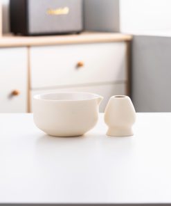 Beige Flower Hand-painted Ceramic Matcha Bowl Set with Bamboo Whisk & Holder, 450ml Starter Kit