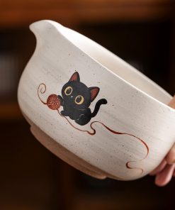 Black Black Cat Cat Ceramic Matcha Bowl Set, 450ml Starter Kit