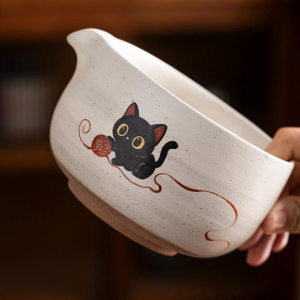 Black Black Cat Cat Ceramic Matcha Bowl Set, 450ml Starter Kit