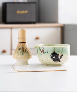 Black Black Cat Cat Ceramic Matcha Bowl Set with Bamboo Whisk, 450ml Gift Kit