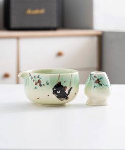 Black Black Cat Cat Ceramic Matcha Bowl Set with Bamboo Whisk, 450ml Gift Kit