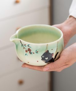 Black Black Cat Cat Ceramic Matcha Bowl Set with Bamboo Whisk, 450ml Gift Kit