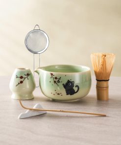 Black Black Cat Cat Ceramic Matcha Bowl Set with Bamboo Whisk, 450ml Starter Kit
