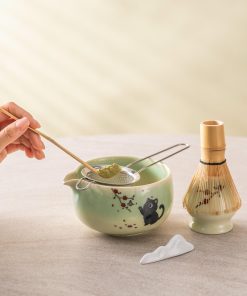 Black Black Cat Cat Ceramic Matcha Bowl Set with Bamboo Whisk, 450ml Starter Kit
