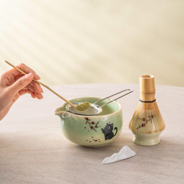 Black Black Cat Cat Ceramic Matcha Bowl Set with Bamboo Whisk, 450ml Starter Kit
