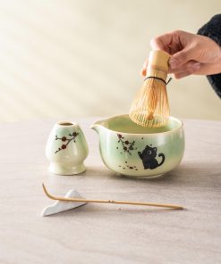 Black Black Cat Cat Ceramic Matcha Bowl Set with Bamboo Whisk, 450ml Starter Kit