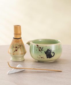 Black Black Cat Cat Ceramic Matcha Bowl Set with Bamboo Whisk, 450ml Starter Kit