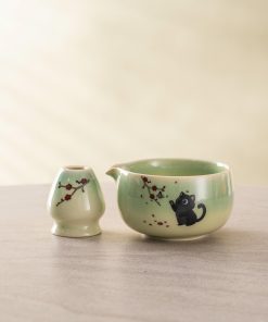 Black Black Cat Cat Ceramic Matcha Bowl Set with Bamboo Whisk, 450ml Starter Kit