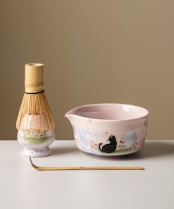 Black Black Cat Cat Ceramic Matcha Bowl Set with Bamboo Whisk & Holder, 450ml Starter Kit
