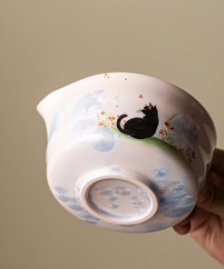 Black Black Cat Cat Ceramic Matcha Bowl Set with Bamboo Whisk & Holder, 450ml Starter Kit