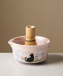 Black Black Cat Cat Ceramic Matcha Bowl Set with Bamboo Whisk & Holder, 450ml Starter Kit