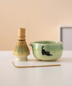 Black Black Cat Cat Ceramic Matcha Bowl Set with Spout, Bamboo Whisk & Holder, 450ml Starter Kit
