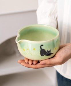 Black Black Cat Cat Ceramic Matcha Bowl Set with Spout, Bamboo Whisk & Holder, 450ml Starter Kit