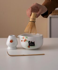 Black Black Cat Cat Ceramic Matcha Bowl Set with Spout, Bamboo Whisk & Holder, 450ml Starter Kit