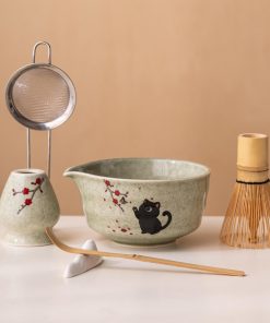 Black Black Cat Cat Ceramic Matcha Tea Cup 420ml for Tea Ceremony