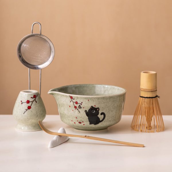 Black Black Cat Cat Ceramic Matcha Tea Cup 420ml for Tea Ceremony