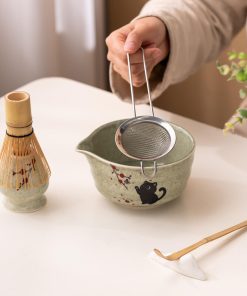 Black Black Cat Cat Ceramic Matcha Tea Cup 420ml for Tea Ceremony
