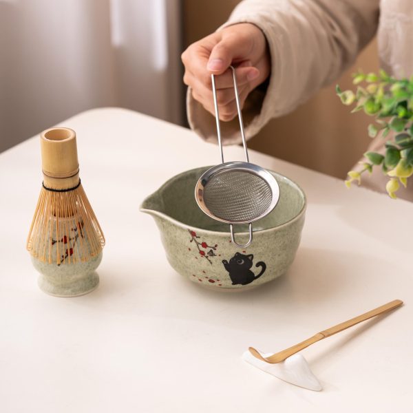 Black Black Cat Cat Ceramic Matcha Tea Cup 420ml for Tea Ceremony