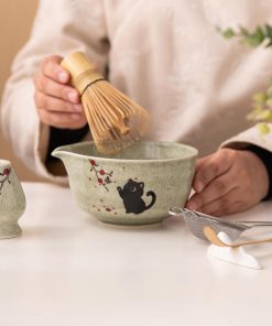 Black Black Cat Cat Ceramic Matcha Tea Cup 420ml for Tea Ceremony