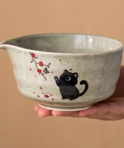 Black Black Cat Cat Ceramic Matcha Tea Cup 420ml for Tea Ceremony