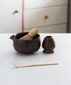 Black Ceramic Matcha Bowl Set with Bamboo Whisk, 450ml Starter Kit