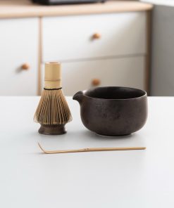 Black Ceramic Matcha Bowl Set with Bamboo Whisk, 450ml Starter Kit