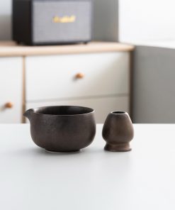 Black Ceramic Matcha Bowl Set with Bamboo Whisk, 450ml Starter Kit